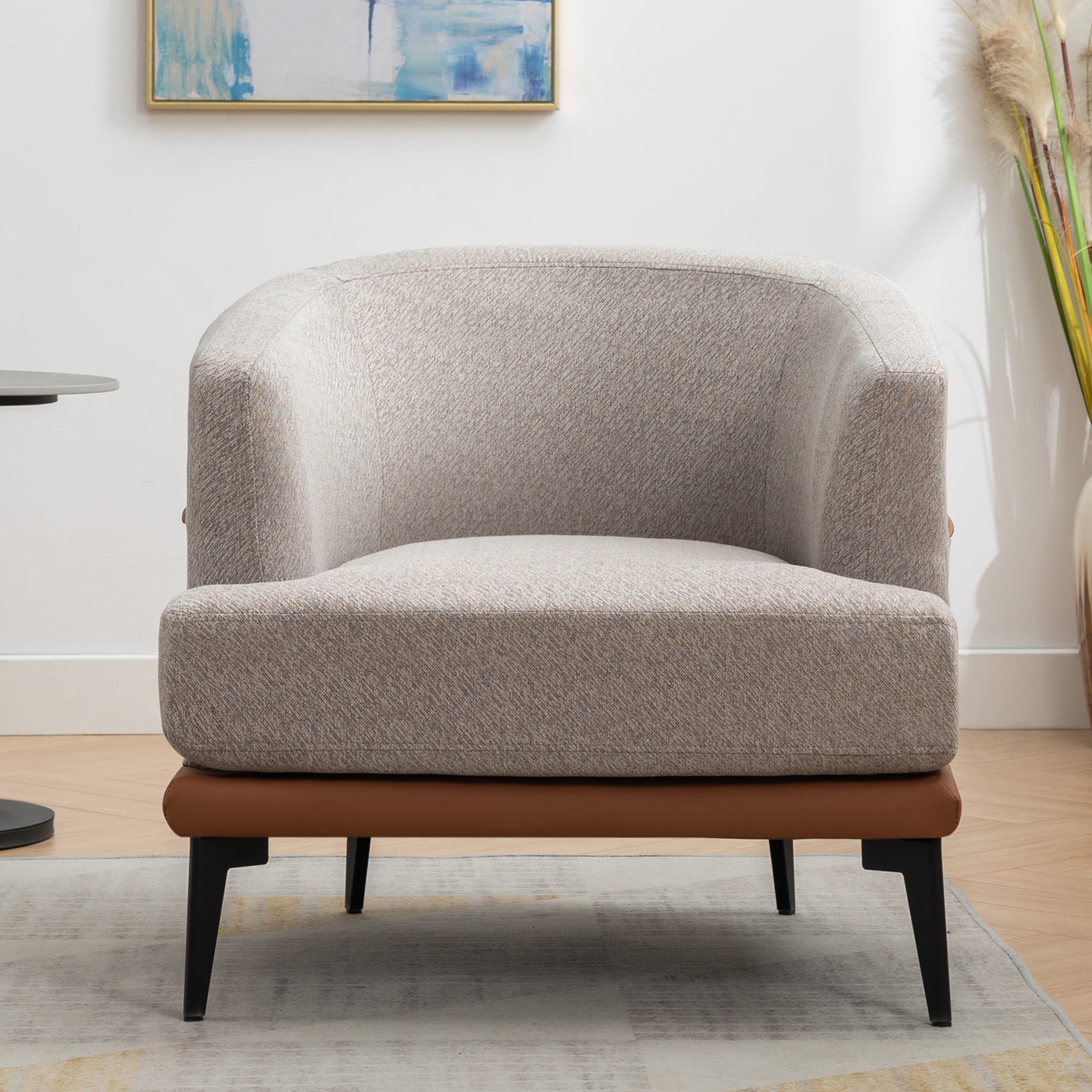 2 Tone Barrel Accent Chair Linen Lounge Sofa Armchair Burnt Orange