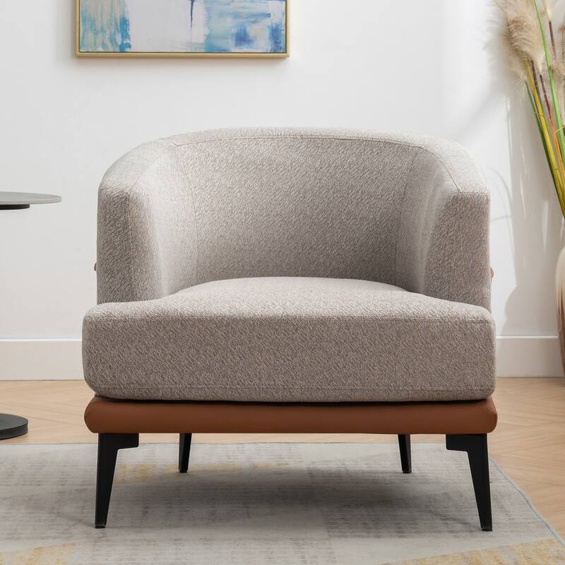 Burnt Orange Modern 28.9" Two-tone Barrel Fabric Chair with Broad and Thick Cushion and Sturdy Metal Legs for Living Room