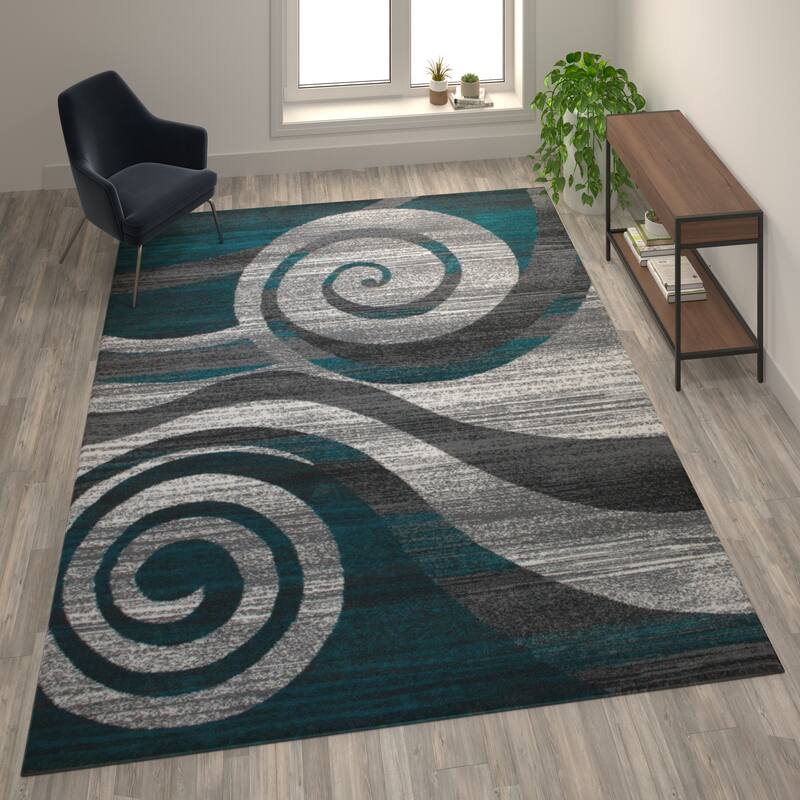 Modern Swirl Design Olefin Area Rug - 8' x '10 - Turquoise