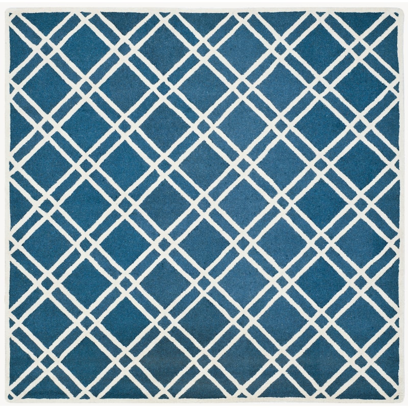 SAFAVIEH Handmade Cambridge Polona Modern Moroccan Wool Rug - 6' Square - Navy Blue/Ivory