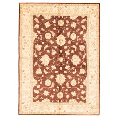 ECARPETGALLERY Hand-knotted Peshawar Oushak Dark Brown Wool Rug - 5'9 x 8'0