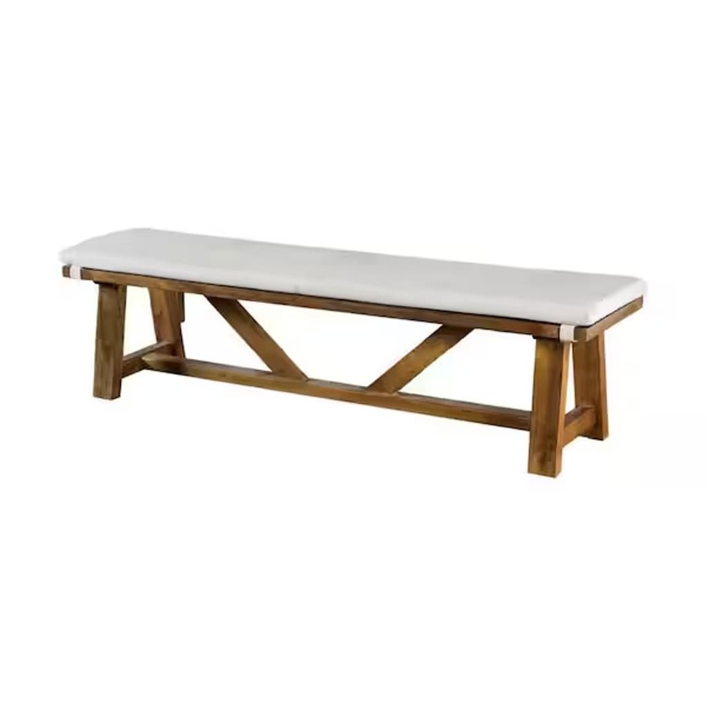 Upholstered Bench With Fabric Cushion On Top And Trestle Base In Rustic Style