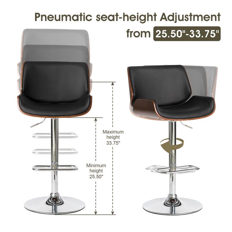 Glitzhome Set of 2 or 4 Modern Height Adjustable Faux Leather Swivel Bar Stools
