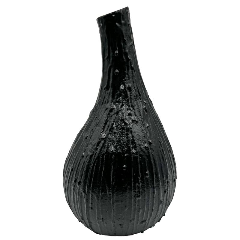 12 Inch Tall Decorative Handmade Aluminum Bottle Flower Vase in Black