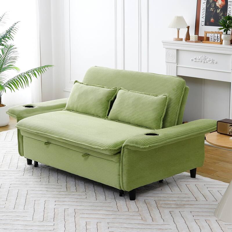 65.74-inch pink letter striped fabric multi-functional sofa bed,armrests and backrests are adjustable