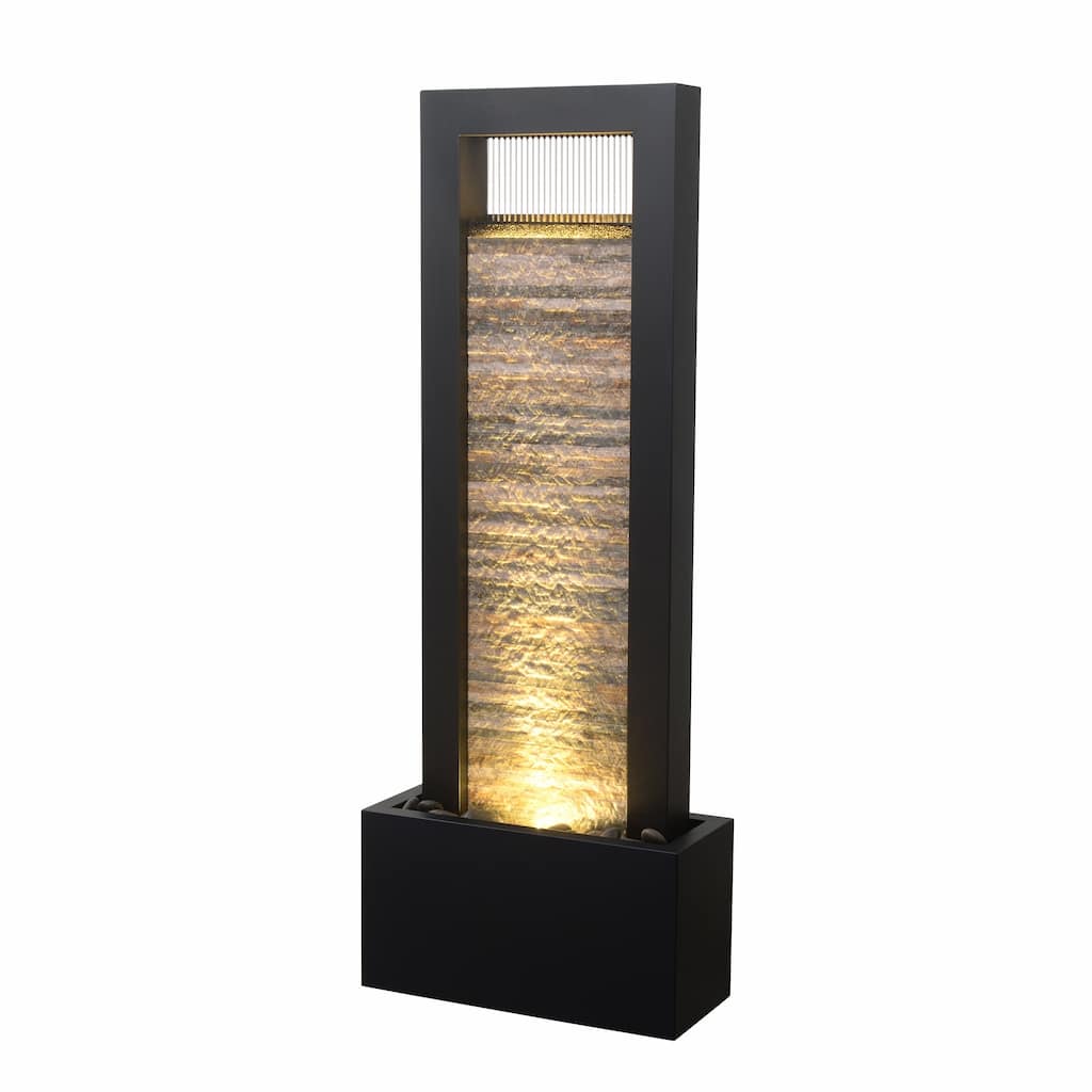 LED Lighted Zen Outdoor Garden Water Fountain with Stone Brick Accent - 48" - Black