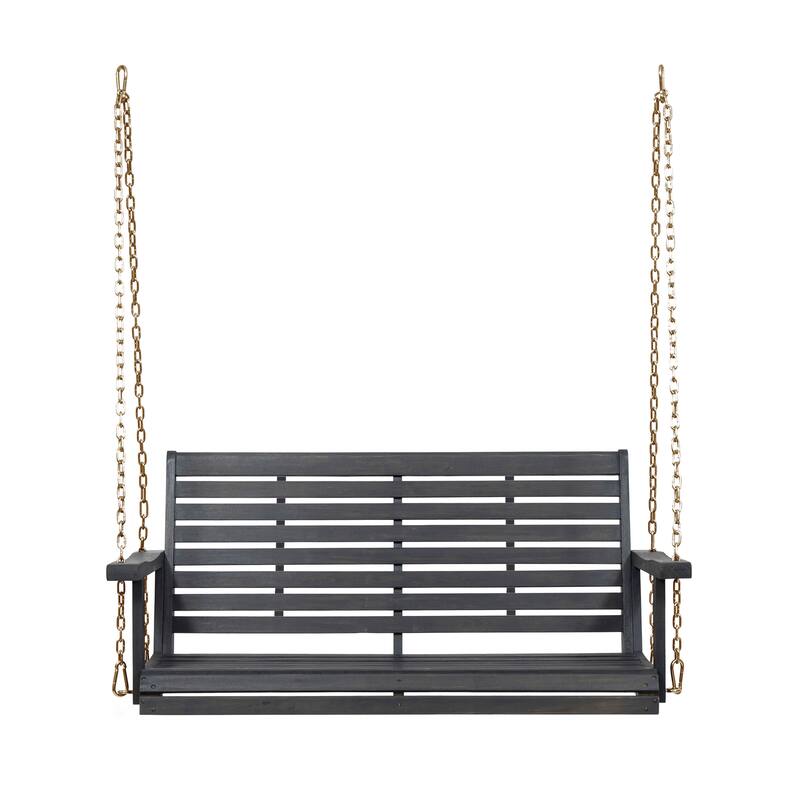 Tasmania Acacia Wood Porch Swing - 50" Dark Grey Outdoor Swing with 800lb Capacity