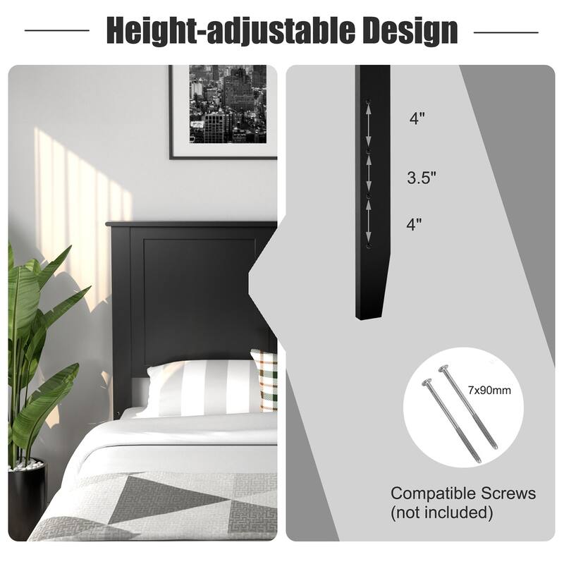 Costway Full Wood Headboard Flat Panel Pre-drilled Holes Height