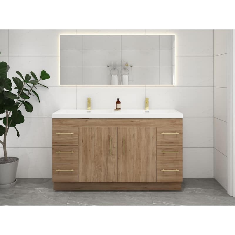 Eliza 60'' Freestanding Vanity with Double Sink - 60'' Width Double Sinks - Natural Oak