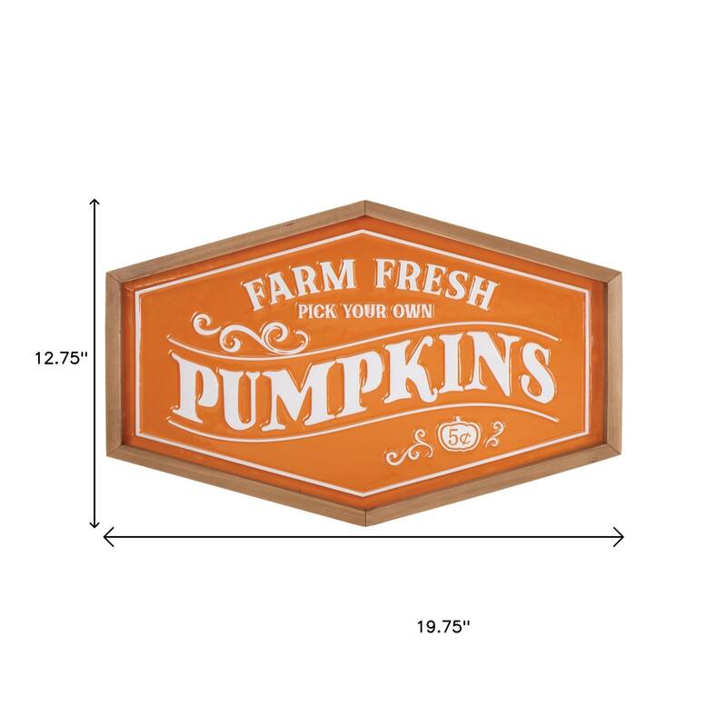 HomeRoots 13" X 20" Orange And White Metal Farm Fresh Pumpkins Wall Decor