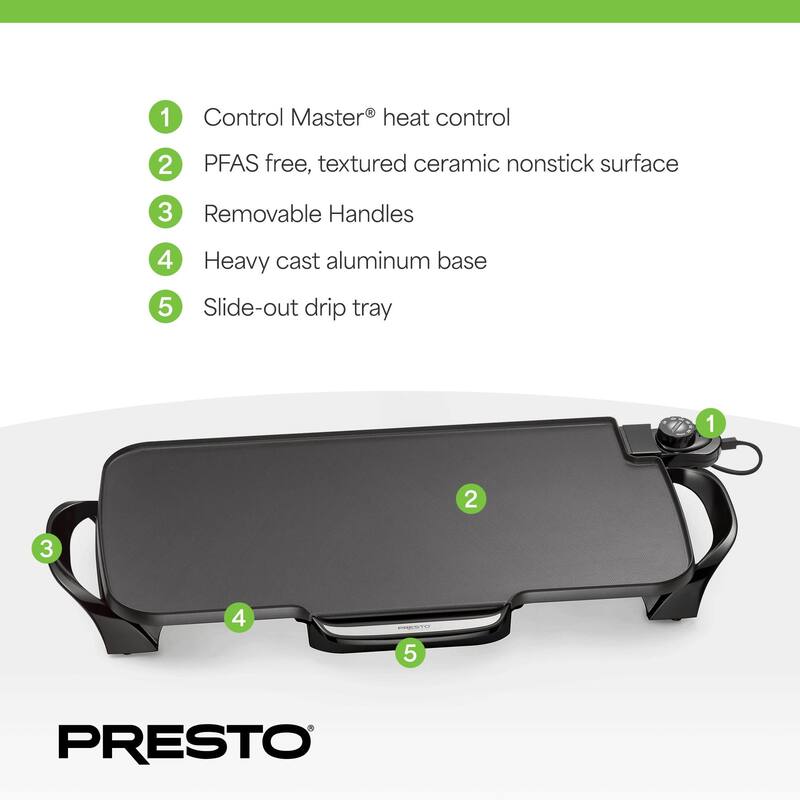 Presto 22" Electric Griddle with Removable Handles and Nonstick Cooking Surface - 5.34