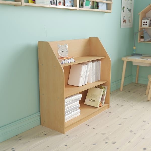slide 2 of 12, Kid Friendly Wooden Bookshelf with 3 Display Shelves Natural