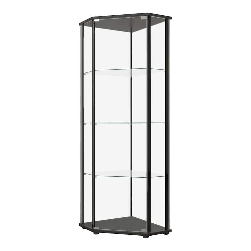 Metal Curio Cabinet with 1 Door and 3 Glass Shelves, Black
