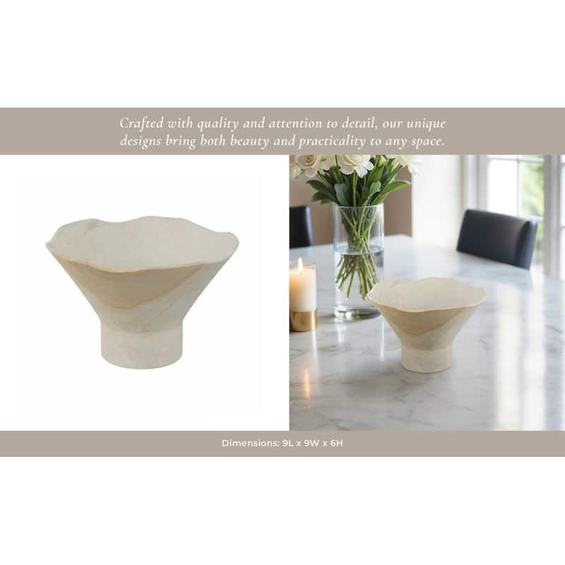 Sandstone Sculpted Flared Decorative Bowl for Home Decor - 6" Tan - 9" x 9" x 6"