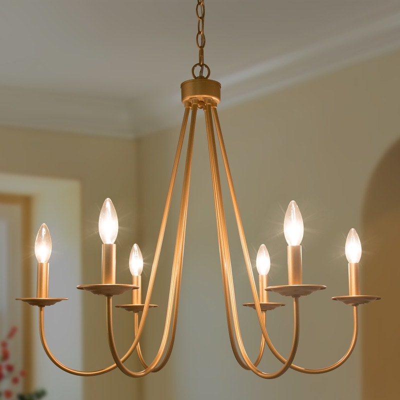 Rella Modern Farmhouse 6-Light Candle Classic Metal Chandelier Dining Room Pendant