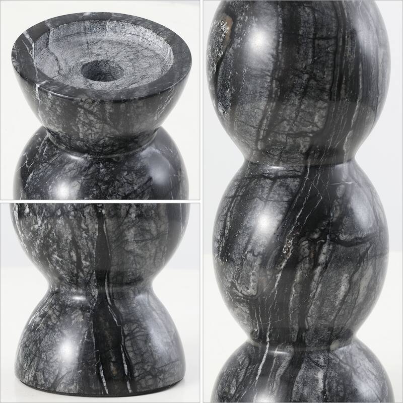 SAFAVIEH Home Rhodes Grey Marble Pillar Tapered Candle Holder Set of 2