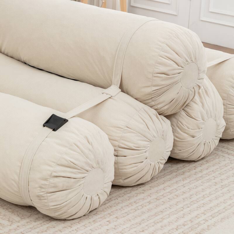 Versatile Lazy Sofa Corduroy Chaise Lounge Floor Couch Composed of 5 Cylindrical Pillows with Adjustable Straps