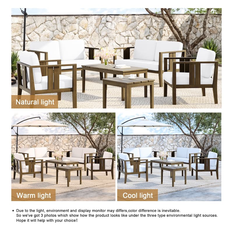 Teak Wood 6-Piece Outdoor Conversation Set with Table