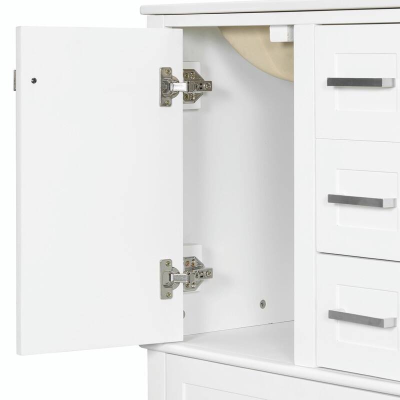 24.8" Bathroom Vanity with Ceramic Sink, Modern Freestanding Cabinet with Soft-Close Door and 3 Storage Drawers