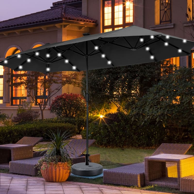 Autlaycil 13 ft Patio Umbrella with Crank Outdoor Umbrella with Base - Black+lights