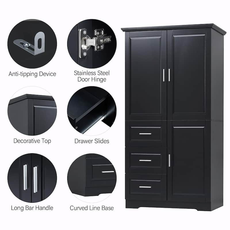 Tall and Wide Storage Cabinet with Doors and Three Drawers