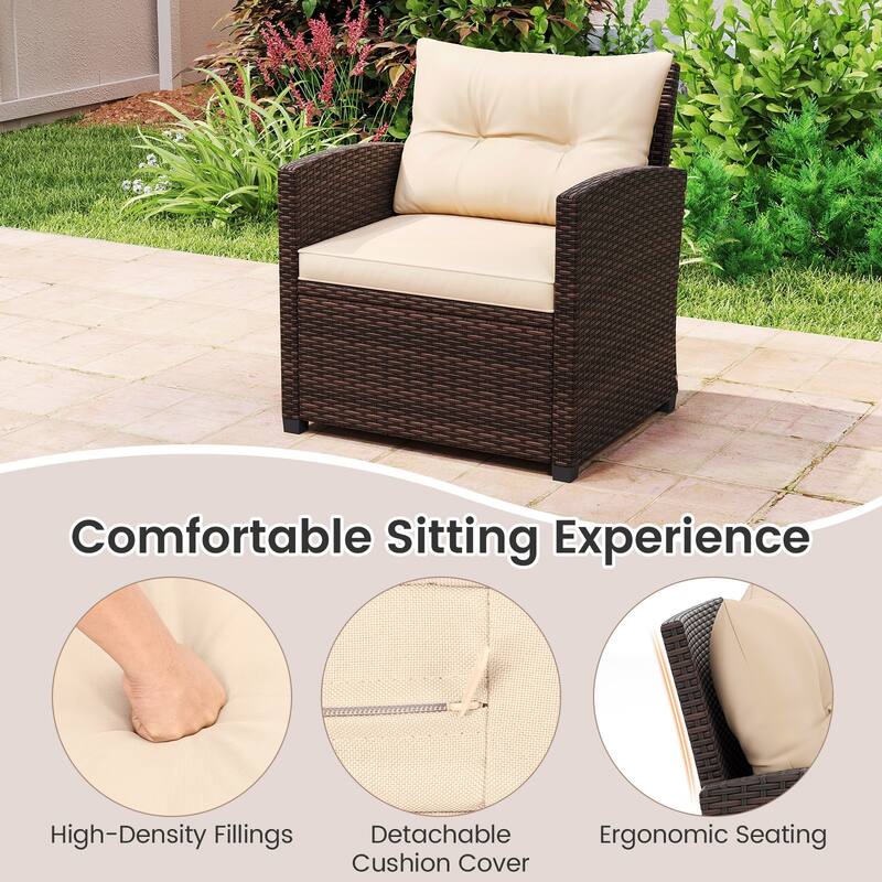 Gymax 3-Piece Patio Furniture Set PE Rattan Conversation Set w/ Glass