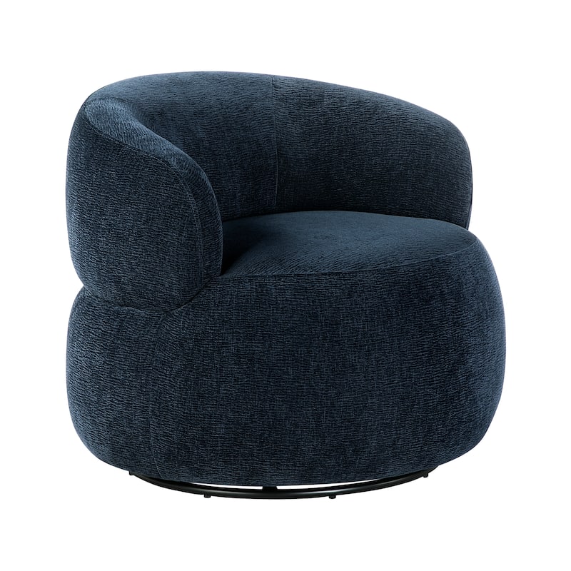 Fremont & Park Rhea 32" Dia Chenille Swivel Chair - 360-Degree Metal Swivel Base - Blue