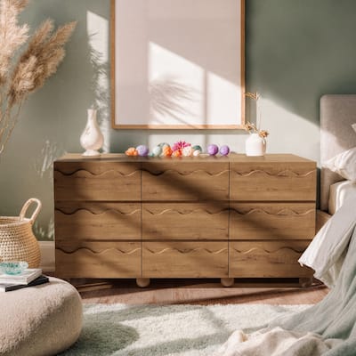 Wave Front 9 Drawer Dresser Handle-Free Modern Storage Cabinet