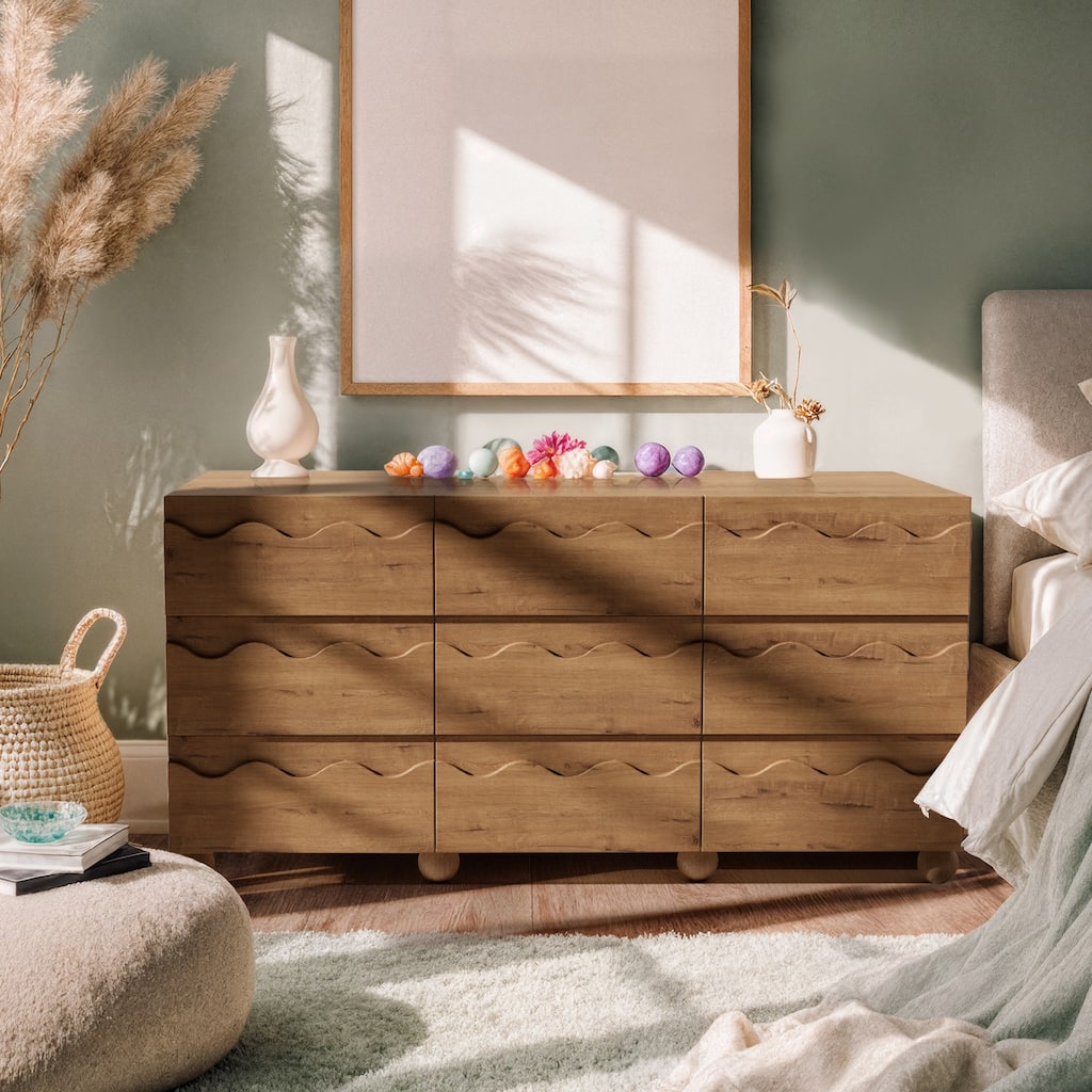 Wave Front 9 Drawer Dresser Handle-Free Modern Storage Cabinet