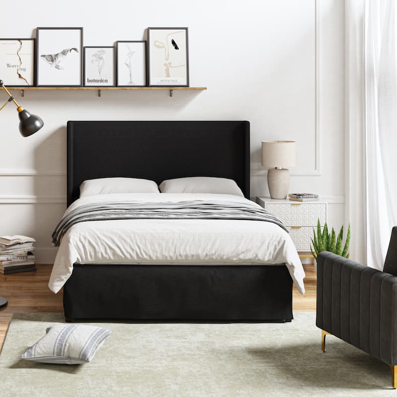 Louise Traditional Washable Slipcover Bed Upholstered Metal by HULALA HOME - MIDNIGHT - Queen