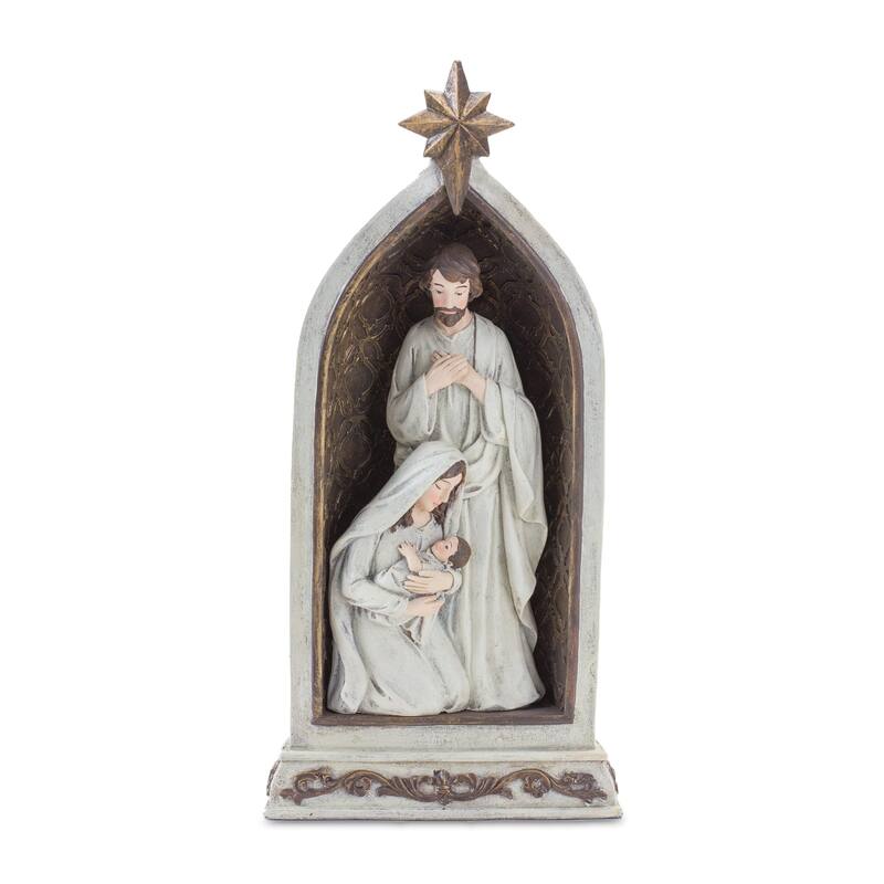 2 White Brown Holy Family Nativity Scene Christmas decors 12.5"