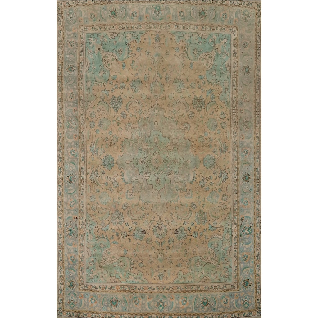 Hand Knotted Oriental 100% Wool Carpet Traditional Floral Oranges & Rust Tabriz Area Rug - 13' 1'' X 9' 7''