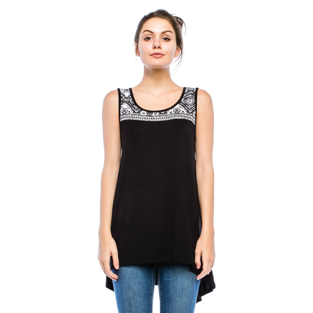Shop Simply Ravishing Women S Hi Low Sleeveless Ethnic Print Tunic