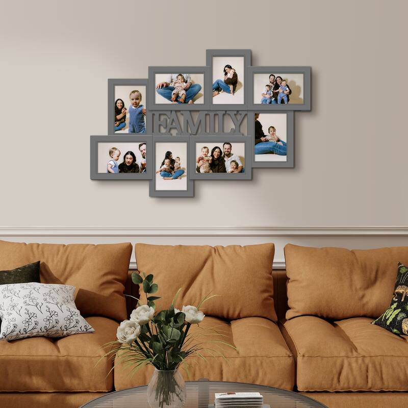 Holaura Family 8 Opening Family Picture Frames Collage Wall Decor for 4x6 Pictures Blacke