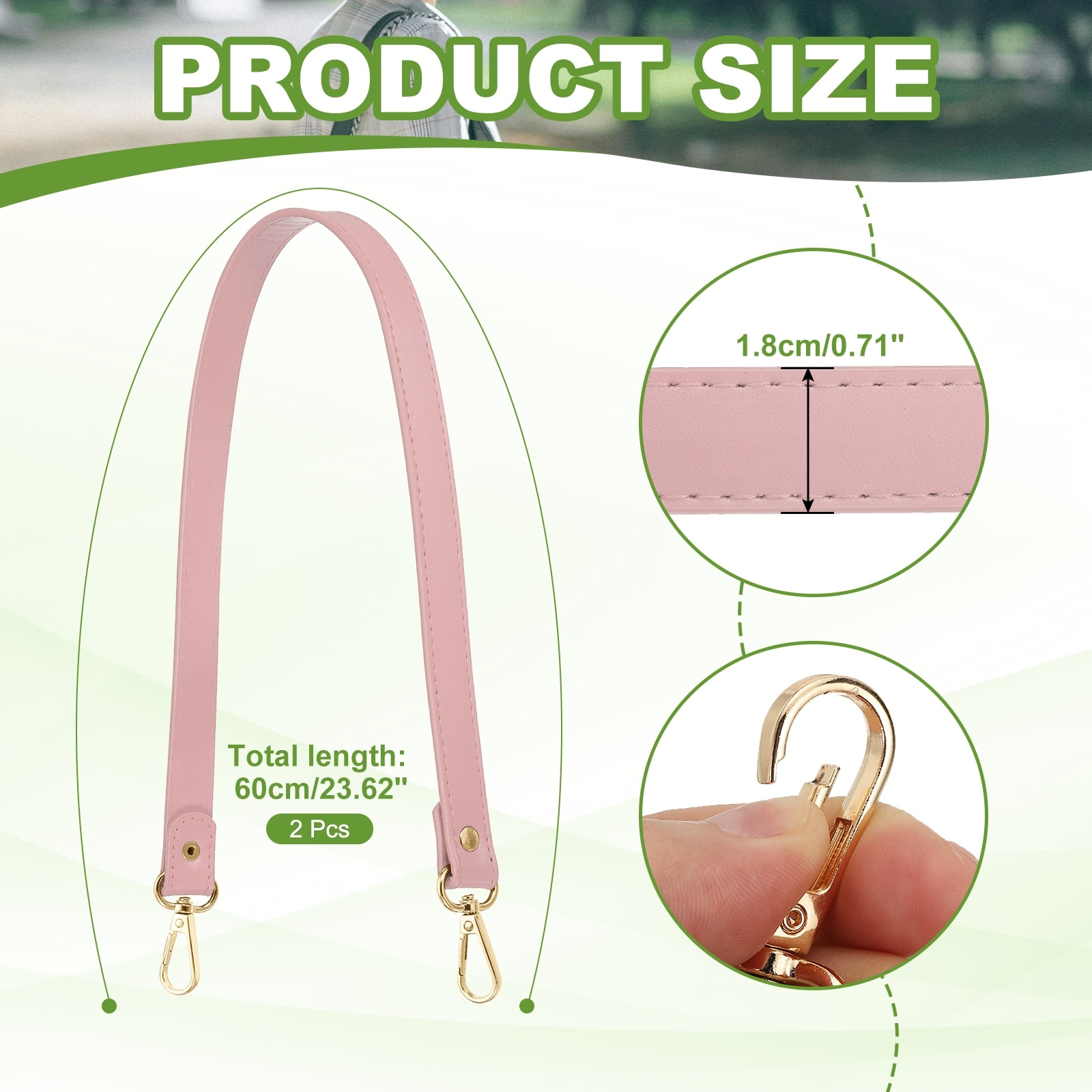 Leather Purse Strap Replacement PU Short Bag Handles with Lobster Buckles for Handbags