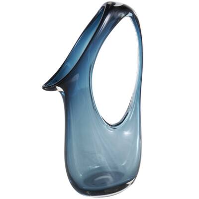 Glass Abstract Decorative Vase with Cutout Handle and Elongated Opening - Blue - Roche River Decor