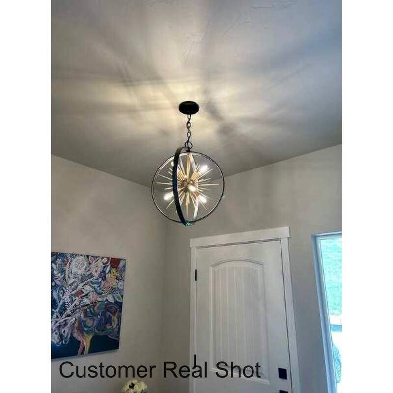 Modern 6-Light Globe Sputnik Chandelier Tinka Farmhouse Lantern Kitchen Pendant Lights for Foyer - D18"x H20.5"