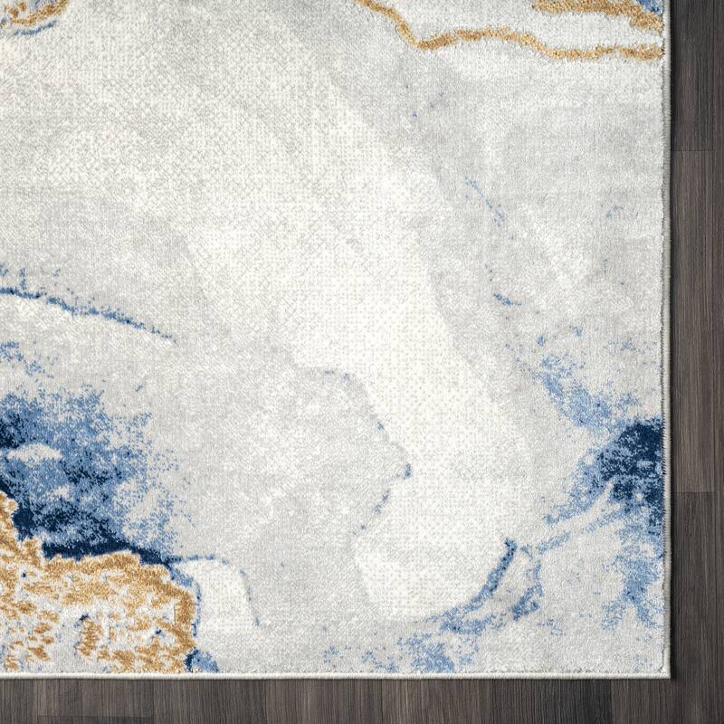 Abani Luna Contemporary Marble Metallic Gold Area Rug