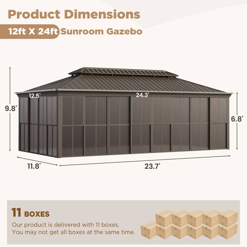 Hardtop Gazebo with Double Steel Roof, Sliding/Lockable Doors & Screens - All-Season Rustproof Aluminum Frame，Advanced Drainage