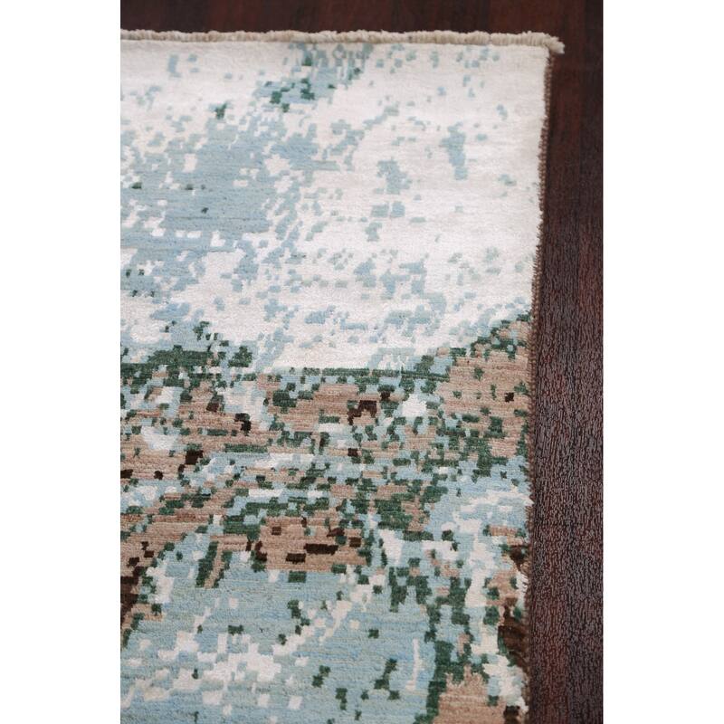 Wool/ Silk Abstract Artistic Modern Oriental Runner Rug Hand-knotted - 2'6" x 10'1"