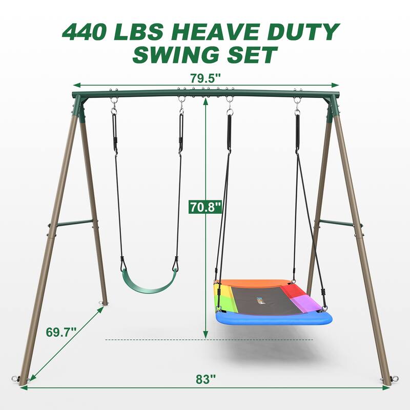 440lbs Metal Swing Sets for Backyard with 45" Platform Swing and Belt Swing ,Swingset Outdoor for Kids