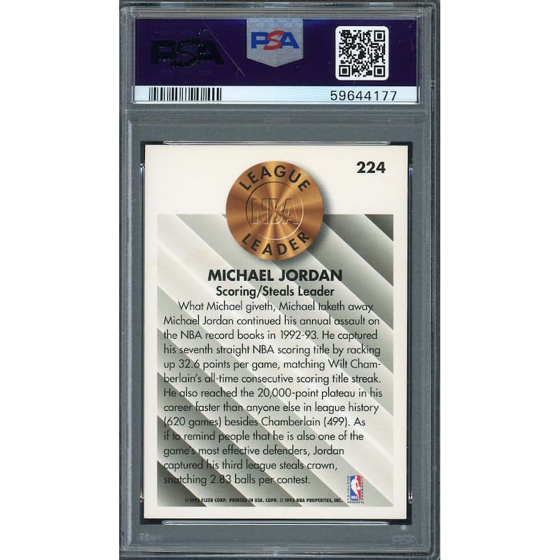 Michael Jordan 1993 Fleer Basketball Card #224 Graded PSA 8 - 8'6" x 11'6"