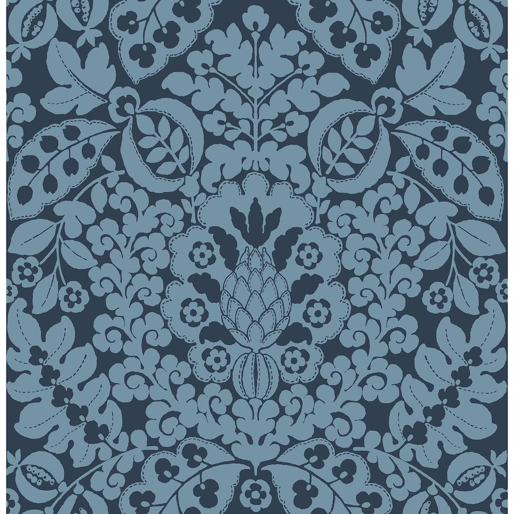 A-Street Prints Marni Navy Fruit Damask Wallpaper