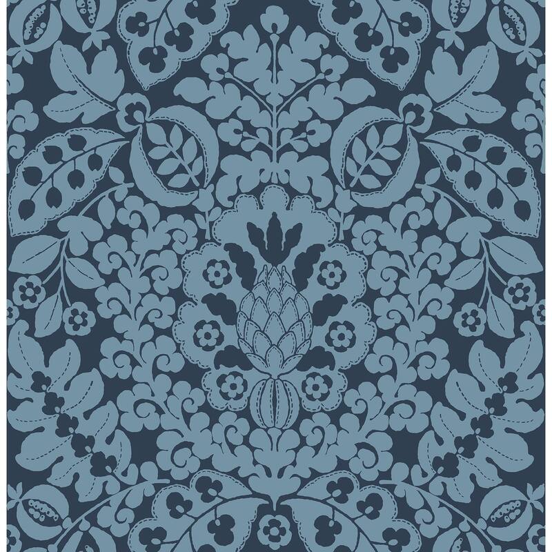 A-Street Prints Marni Navy Fruit Damask Wallpaper