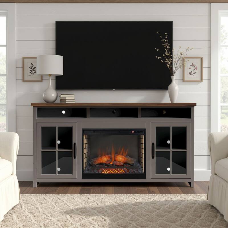 Bridgevine Home 74 inch Fireplace TV Stand Console for TVs up to 85 inches