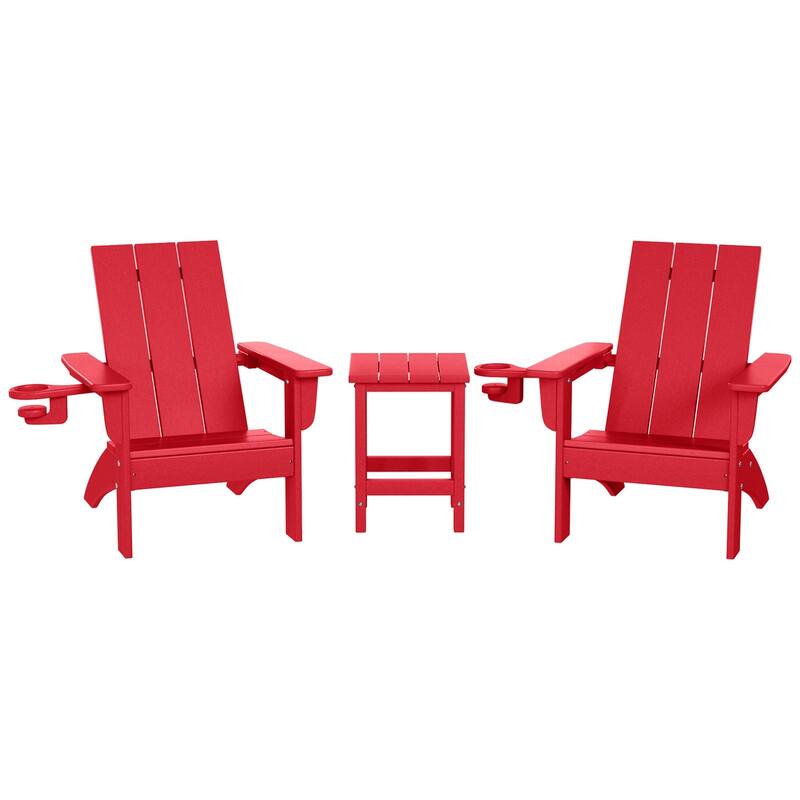 Shoreside Kids Outdoor Poly Adirondack Chair with Side Table 3-Piece Set - Red