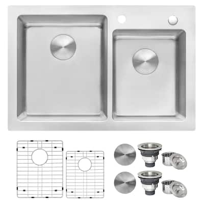 Ruvati 33 x 22 inch Drop-in Topmount Kitchen Sink 16 Gauge Stainless Steel 60/40 Double Bowl - RVM5166 - 8' x 11'