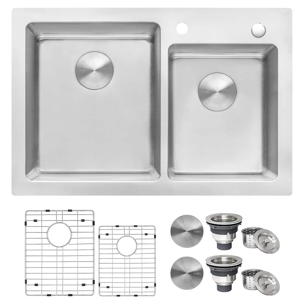 Ruvati 33 x 22 inch Drop-in Topmount Kitchen Sink 16 Gauge Stainless Steel 60/40 Double Bowl - RVM5166 - 8' x 11'