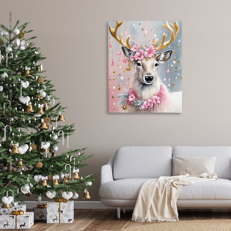Stupell Ornamental Florals on Deer Canvas Wall Art Design By Tabz Jones