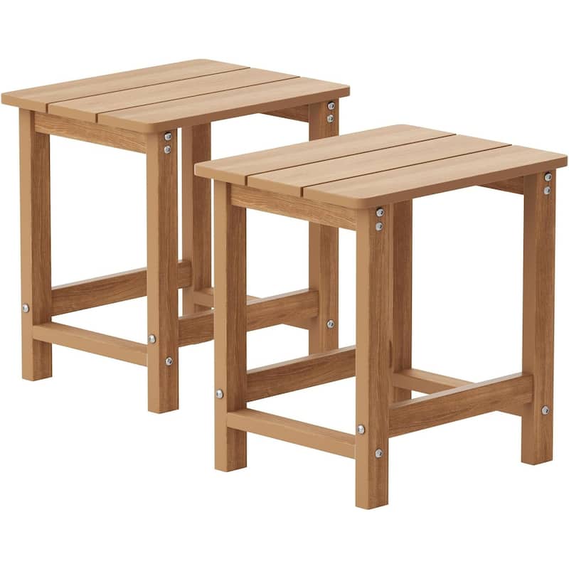 WINSOON Outside Adirondack Square Side Table, Weather Resistant Patio Tables Set Of 2 - Teak